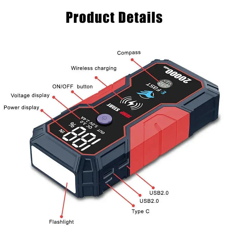 E-FAST  12v power bank with battery rescue starter car rescue starting power supply - AVYXO